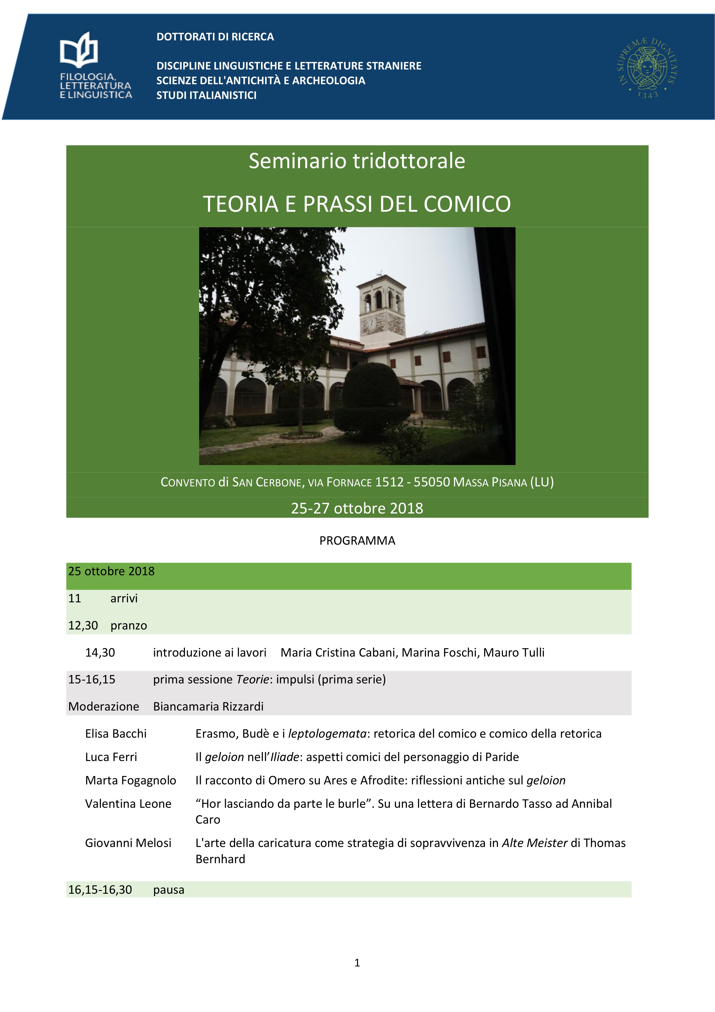 Teoria e prassi del comico: seminario tridottorale