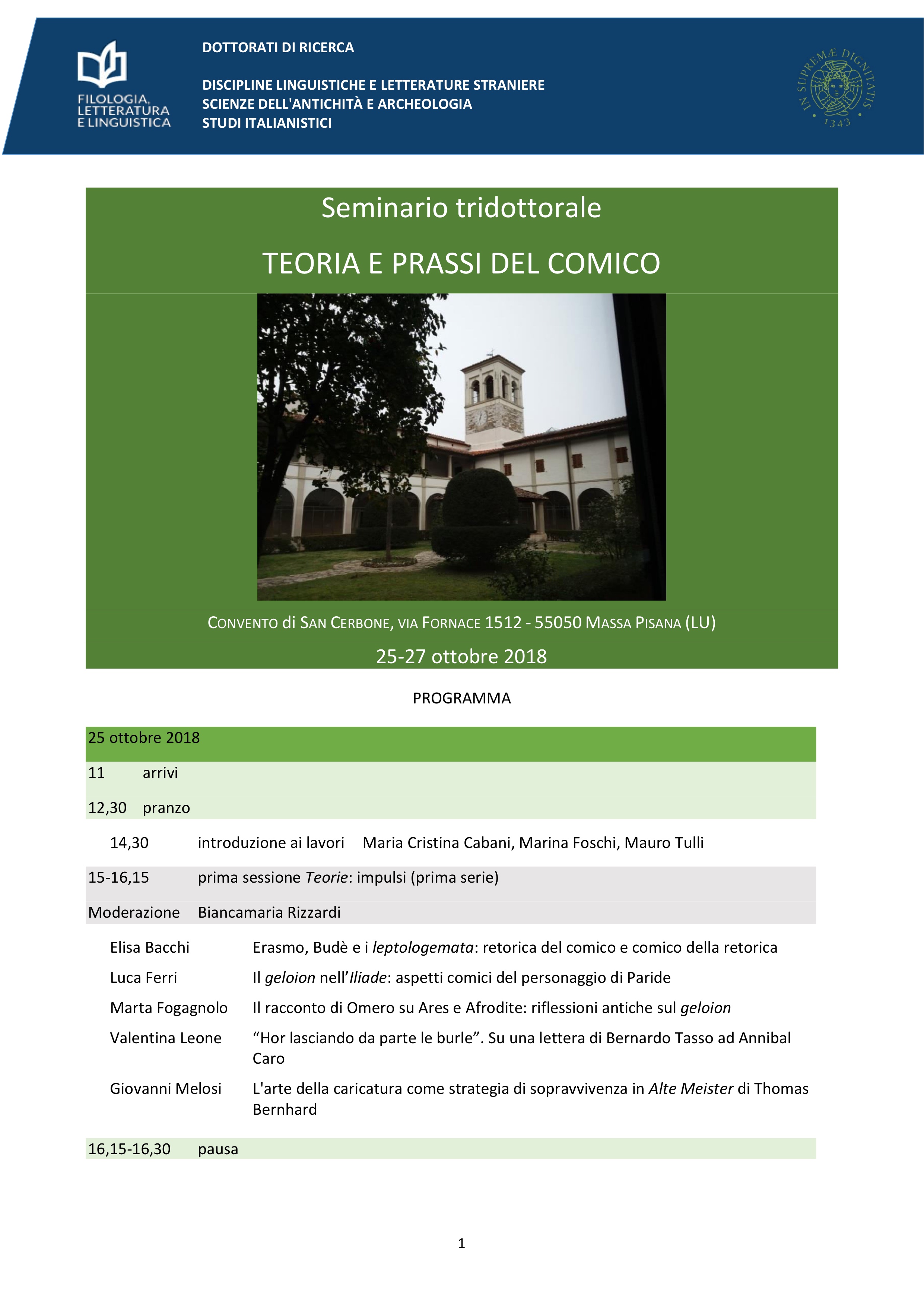 Teoria e prassi del comico: seminario tridottorale