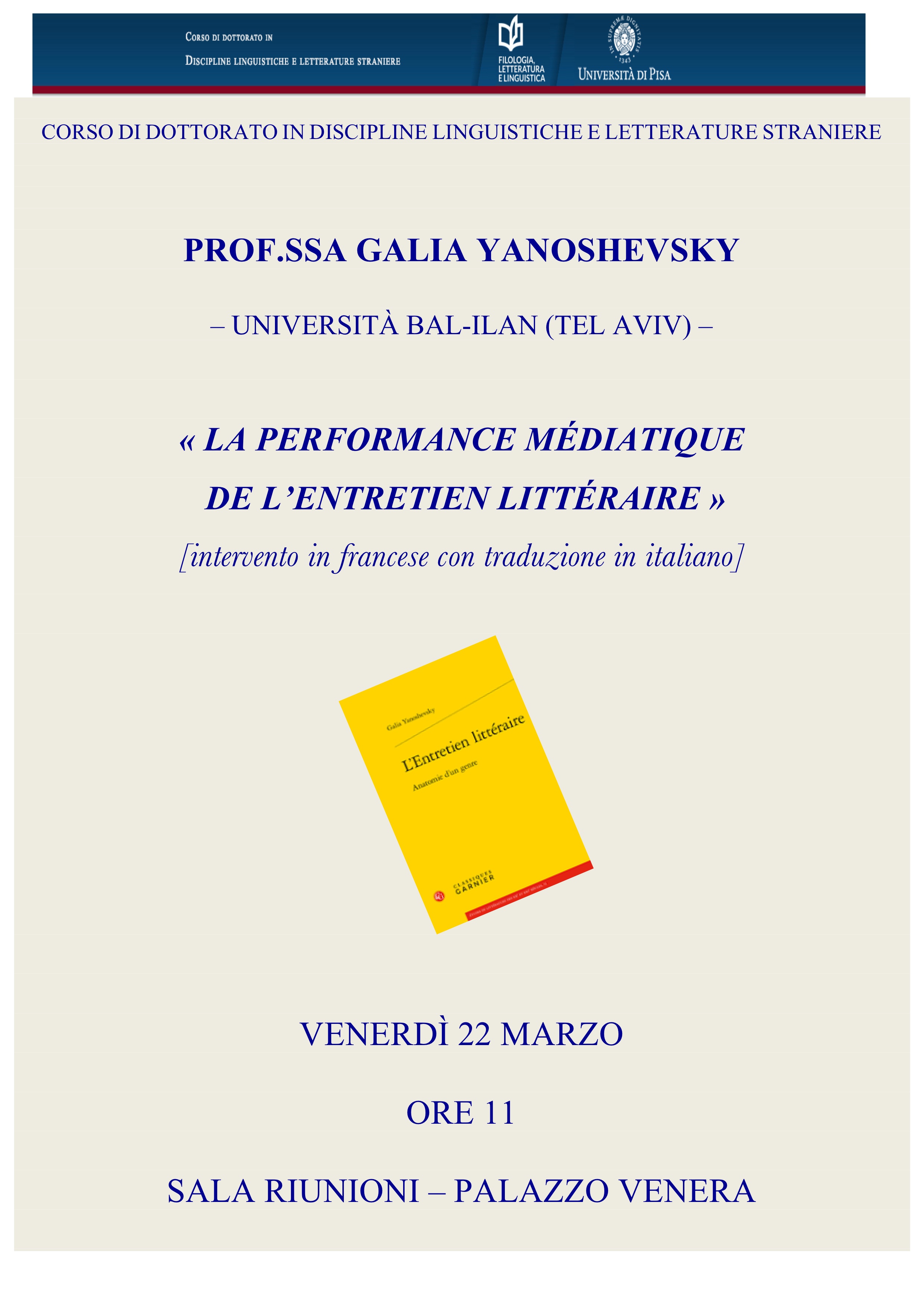 La performance médiatique de l'entretien littéraire: conferenza