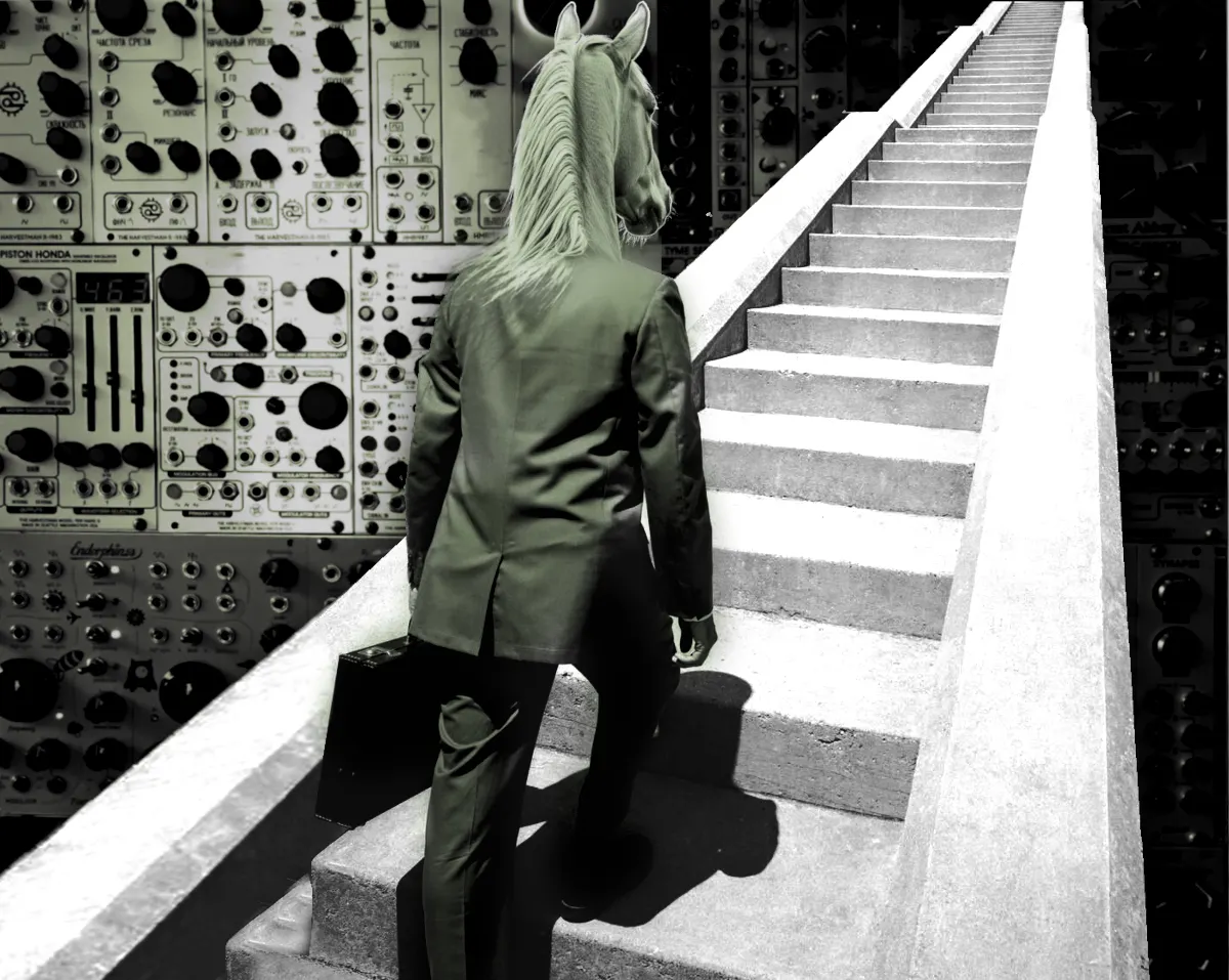 Reverse Centaur: School Photos PCC (modified) https://commons.wikimedia.org/wiki/File:Modular_synthesizer_-_%22Control_Voltage%22_electronic_music_shop_in_Portland_OR_-_School_Photos_PCC_%282015-05-23_12.43.01_by_djhughman%29.jpg CC BY 2.0 https://creativecommons.org/licenses/by/2.0/deed.en